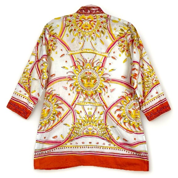 Bohochic Beaded Embellished Tunic  Top Women’s SZ L White Orange Ethnic Festival - Picture 4 of 11